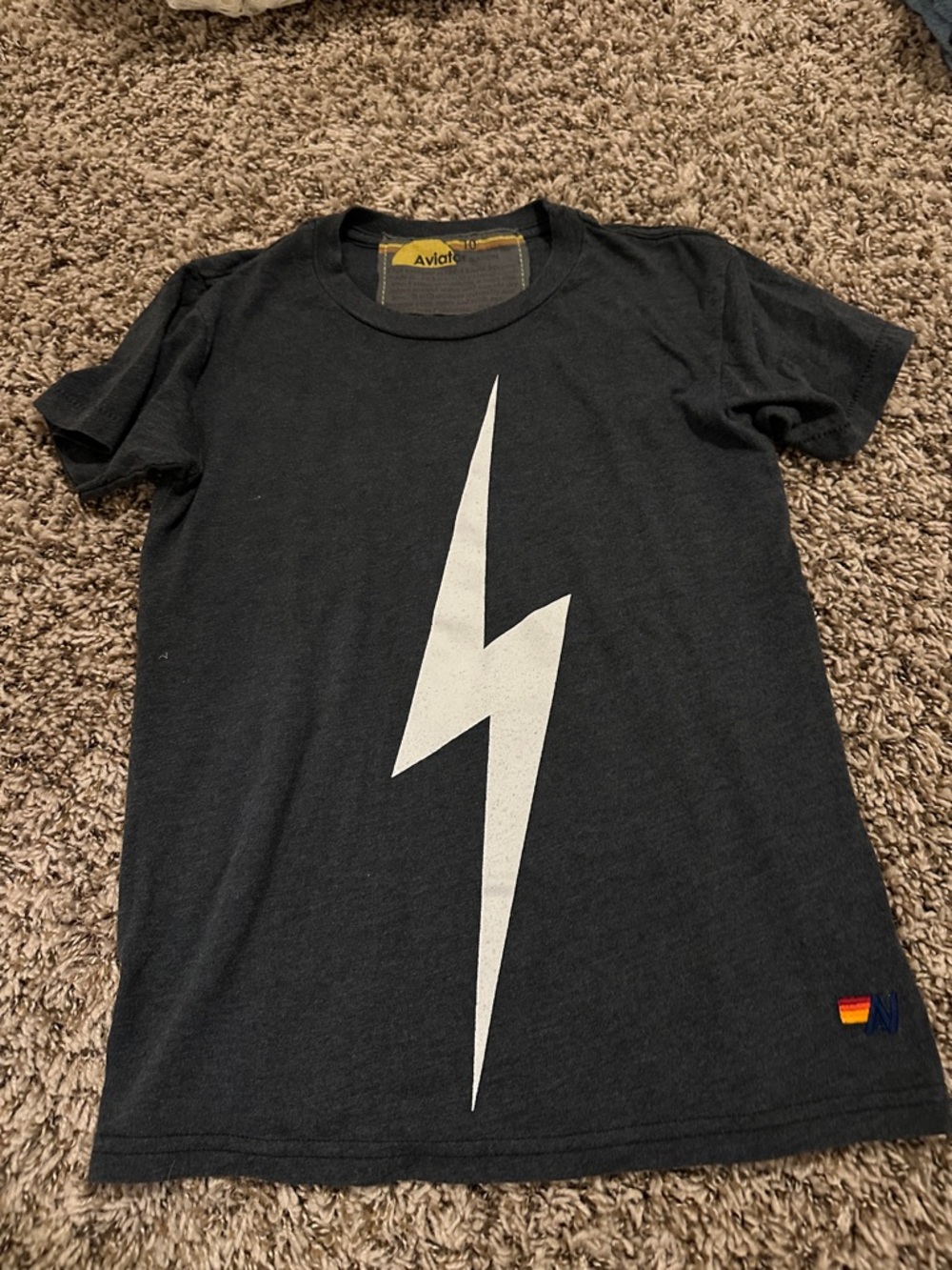 Aviator Nation Black Tee with White Lightning Bolt